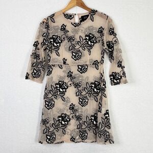 Goldie Sheer Floral Embroidered Mini Dress Nude Black Size Small UNLINED